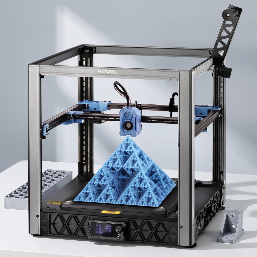 Atlas XL 3D printer with a large single-color honeycomb tray and a printed bracket