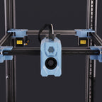Close-up of the Atlas XL light-blue print head and CoreXY gantry