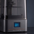 Close-up of the Aura One resin vat, build platform and touchscreen