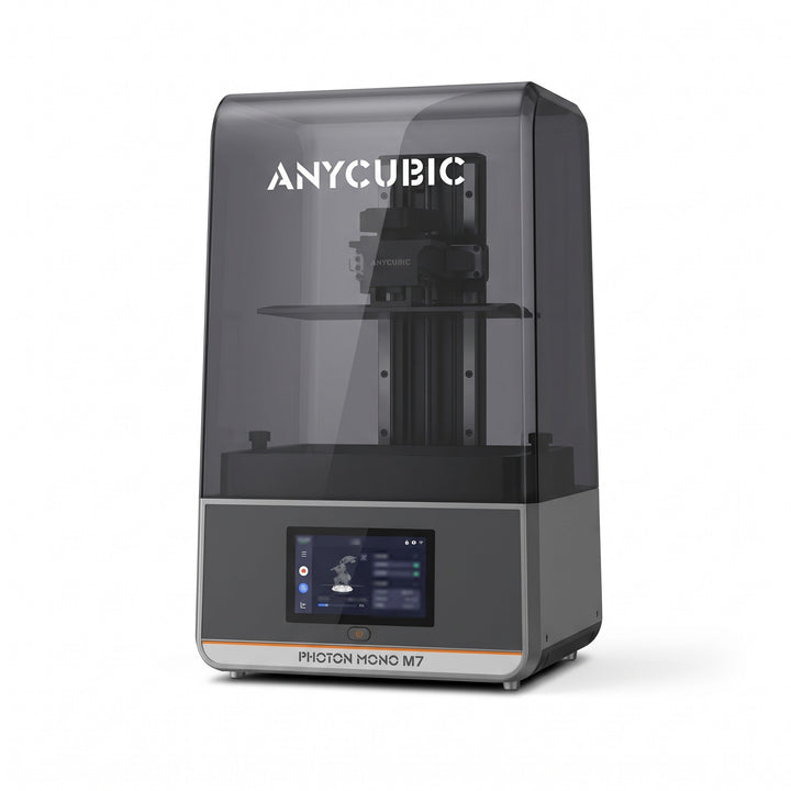 Aura Max 14K resin 3D printer with smoky gray cover and wide front touchscreen, on a white background