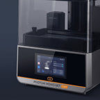 Close-up of the Aura Max Pro resin vat, heater box, touchscreen and PHOTON MONO M7 PRO base