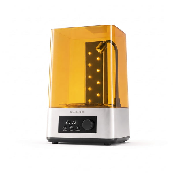 Finish Pro+ resin wash and cure station with amber cover, UV LED strip and control panel, on a white background