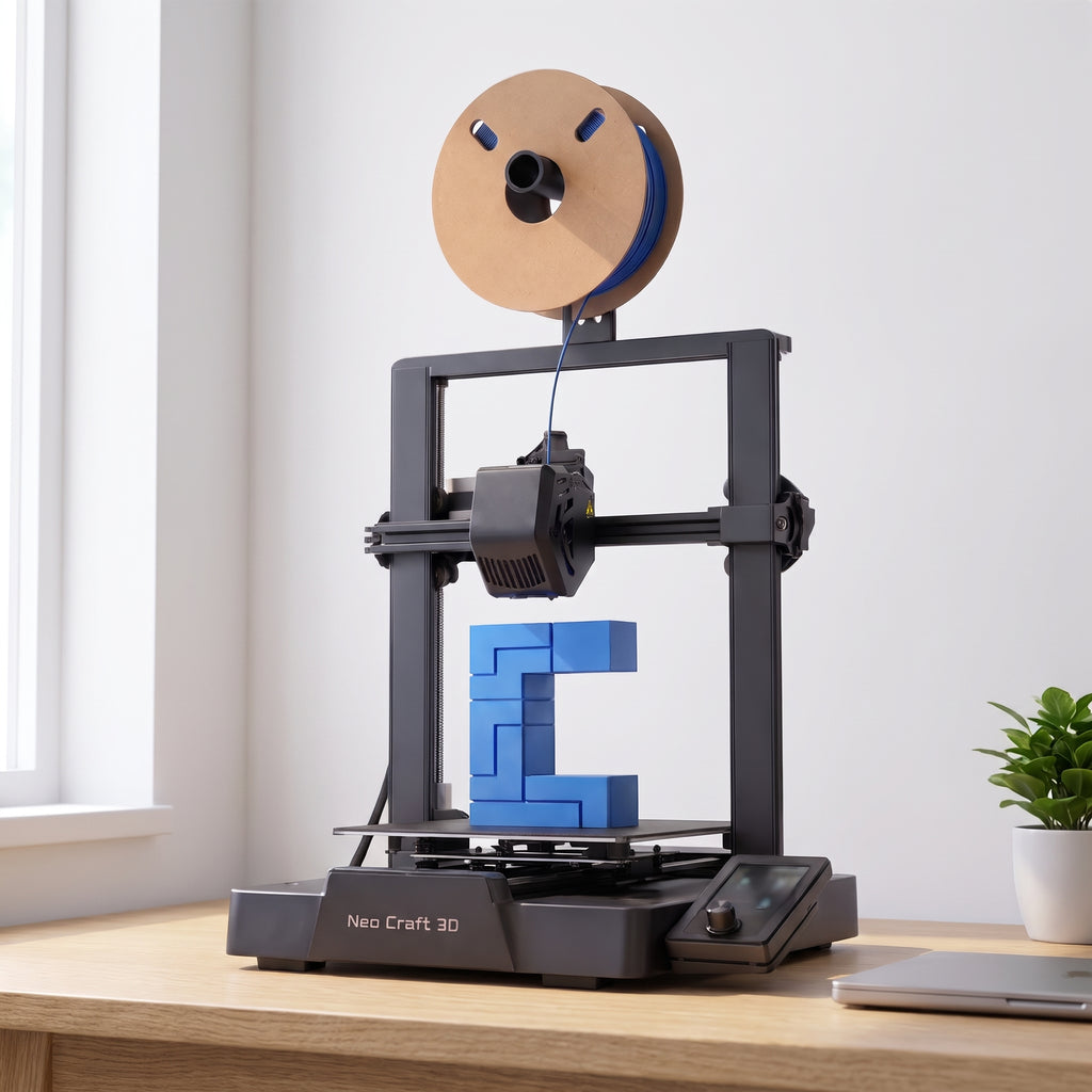Nova X3 3D printer on a light oak desk in a bright home office