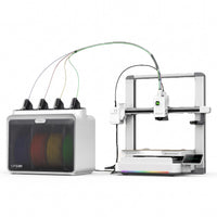 Spark Color multicolor 3D printer with its 4-spool CFS lite filament box, on a white background