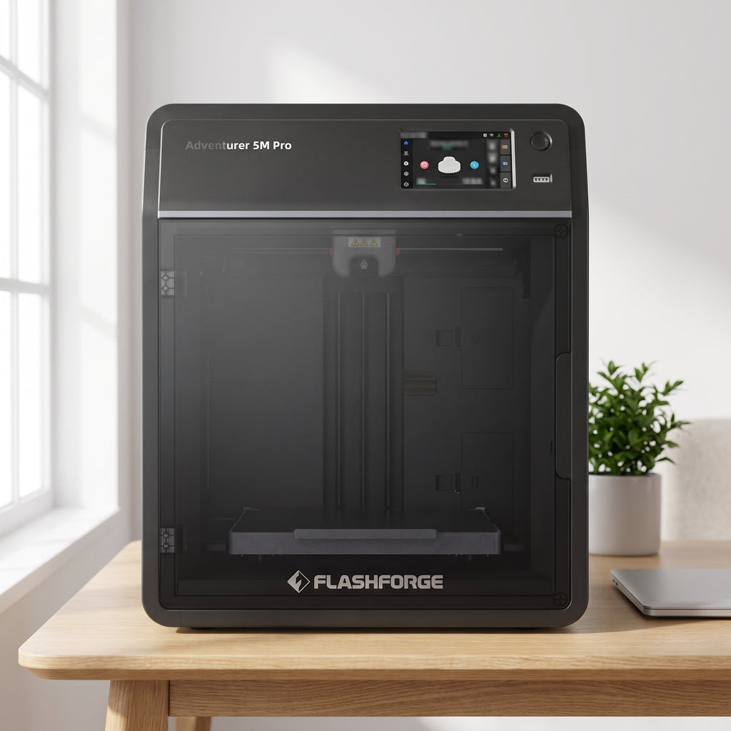 Vault Pro enclosed 3D printer on a light oak desk in a bright home office