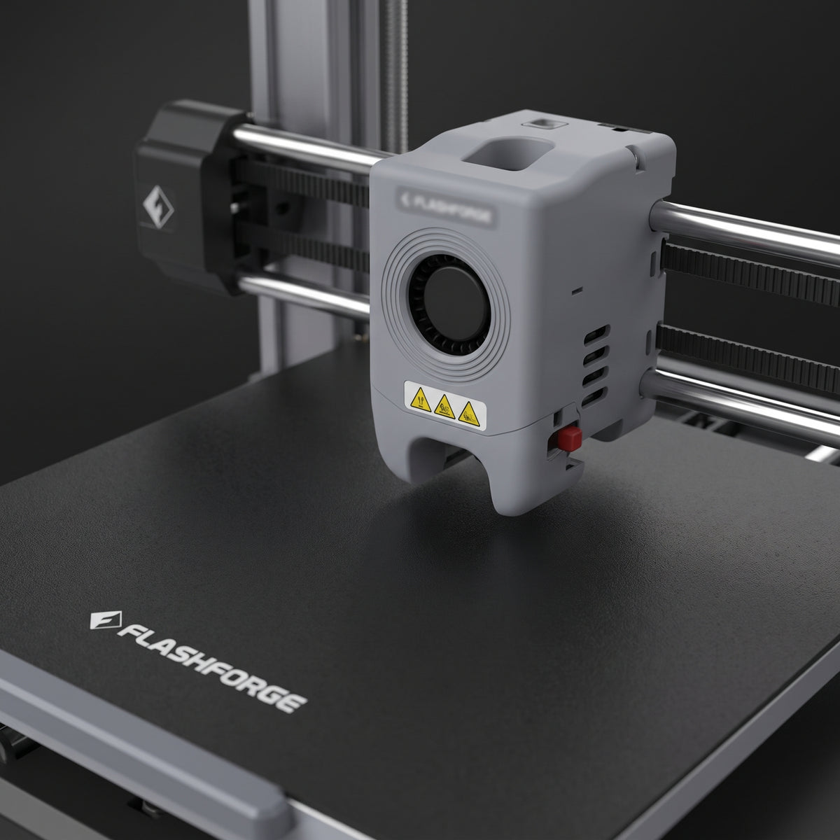 Close-up of the Vault Pro print head above the textured build plate