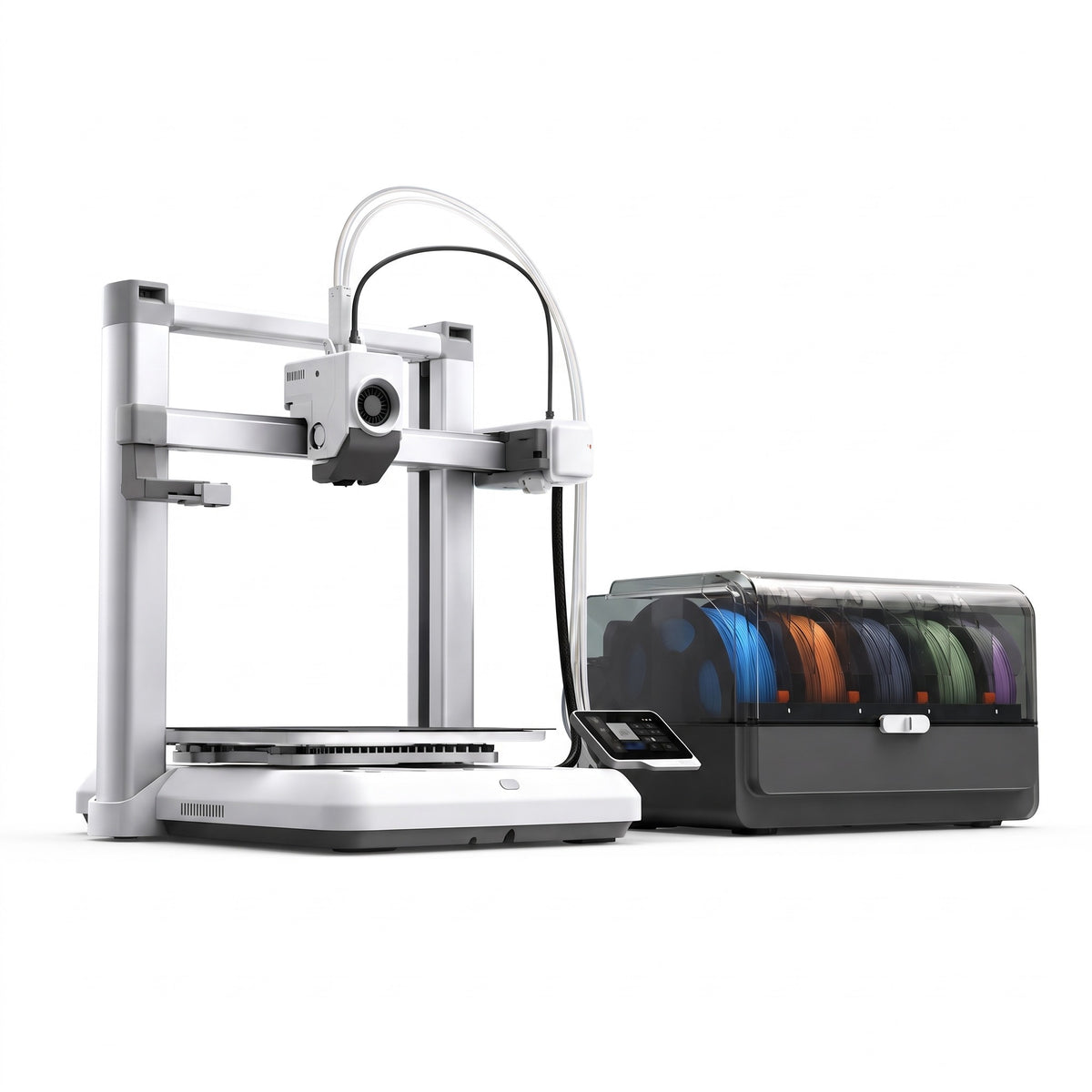 Creator X4 Color multicolor 3D printer with its 4-spool color unit and touchscreen, on a white background